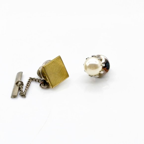 Vintage Tie Tack Bundle, Gold Tone and Pearl Lot, Classic Duo of Men's Accessori - Picture 1 of 2
